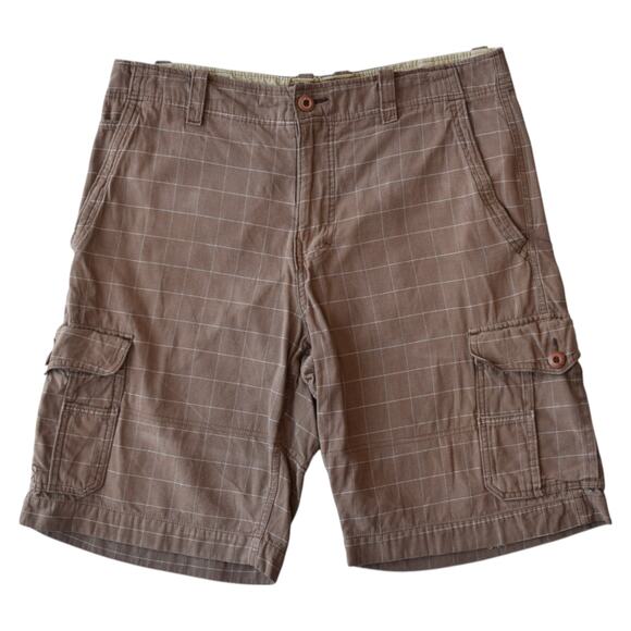 Y2K OP Ocean Pacific Brown Plaid Cargo Shorts Size 36 - Picture 1 of 6